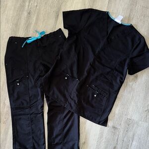 Black Scrub Set with Teal Accents